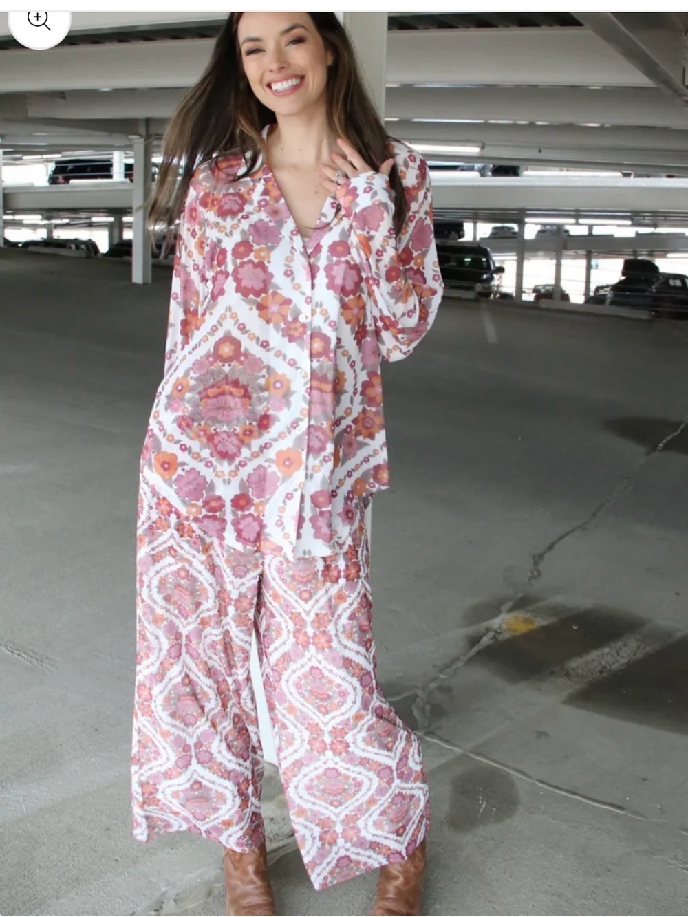 Women's Pink Floral Wide-Leg Jumpsuit Set